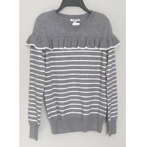 NWT Le Lis Gray & White Striped Knit Sweater Top M